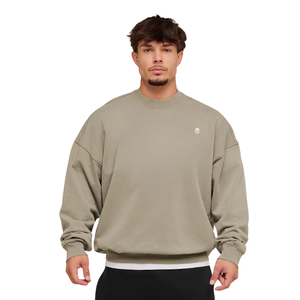 Sudadera Extra Grande para Hombre, Cuello Redondo, Color Marrón, Lino, Estilo Casual Urbano, Felpa Gruesa - Product Image 1