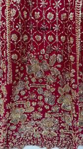 <b>Maroon</b> Embroidered Organza Lehenga Choli With Dupatta V-Neck Long Sleeve Floor-Length A-Line <b>Bridesmaid</b> <b>Dress</b> 3044-A - Product Image 2