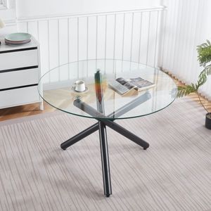 Tavolo da Pranzo Moderno 110X110X75CM in Vetro Nero con Gambe in Metallo, Tavolo Salvaspazio per Cucina e Soggiorno - Product Image 1