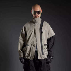 Veste tactique pour homme Techwear, streetwear, coupe-vent fonctionnel multi-poches, esthétique cyberpunk urbaine, col haut, veste cargo - Product Image 1