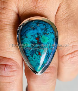 แหวนคริสโซโคลลา Azurite แหวนเงินสเตอร์ลิง925แหวน Boho ทำด้วยมือเครื่องประดับสำหรับผู้หญิงเครื่องประดับคริสโซโคลลาอัญมณี Azurite - Product Image 3