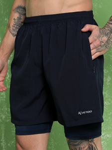 Men's <b>Mid</b> Solid Color Running Double Shorts 2-in-1 Gym Training Quick Dry Breathable Athletic Sports Wear Custom Fitness Shorts - Product Image 4