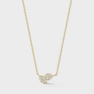 Collier pendentif en or 14K avec diamants de laboratoire taille poire et marquise, double pierre Toi et Moi à taille mixte, serti en grappe sur chaîne câble, prix d'usine - Product Image 5