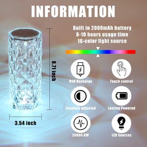 BGFHome RGB lampada da tavolo in cristallo di colore romantico LED rosa diamante luce notturna con telecomando Touch per soggiorno - Product Image 3