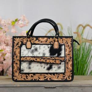 Leather Walla New Luxury Genuine Cowhide Leather Women's Vintage Floral Hand Tooled Fashion <b>Waterproof</b> ZIP Closure Shoulder - Product Image 2