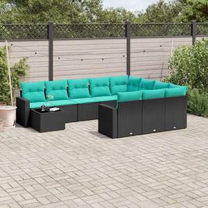 Juego de sofás de jardín de ratán sintético negro de 11 piezas con cojines para muebles de patio - Product Image 1
