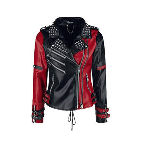 Chaqueta de Cuero Combinada en Rojo y Negro, Estilo Punk para Hombre, con Tachuelas, a Precio Económico - Product Image 6