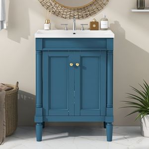 Mobile bagno moderno da 24 pollici a 2 livelli con ampi ripiani portaoggetti e lavabo singolo - Product Image 2