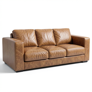 Canapé contemporain en cuir de vachette véritable avec accoudoirs carrés, structure solide et rembourrage haut de gamme – Sièges de luxe modernes pour salons - Product Image 1
