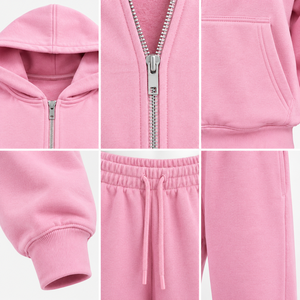 Women’s <b>Pink</b> Tracksuit Set Zip Up <b>Hoodie</b> Jacket Wide Leg Sweatpants 2 Piece Casual Sportswear Lounge Set Custom Wholesale - Product Image 6