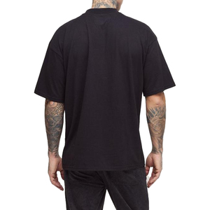 Men's Oversized Black Cotton Jersey T-Shirt Regular Sleeve O-Neck Casual <b>Blank</b> Design Regular Length Knitted Heavy <b>Weight</b> 270g - Product Image 3