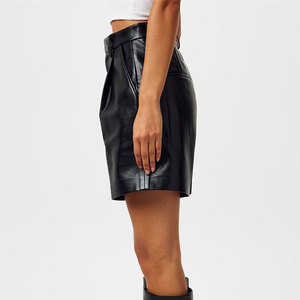 LUXE ATTIRE INDUSTRY Women <b>PU</b> Leather Skorts High Waist Elastic Waist Wide Leg Casual Knitted Loose Fit Custom Logo OEM - Product Image 3