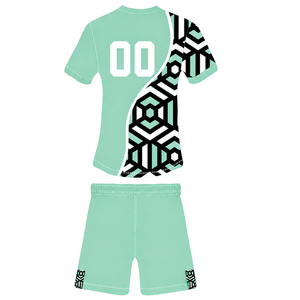 Ensemble short et maillot de rugby géométrique vert menthe, noir et blanc, à manches courtes, col rond, personnalisable, respirant, pour entraînement et équipe sportive - Product Image 2