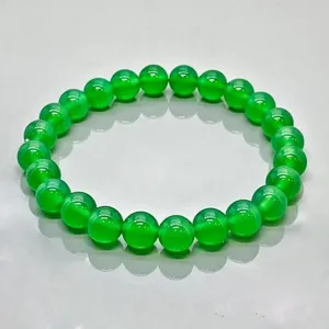 Natural Green Onyx 8mm Ball-Shaped Smooth AAA Grade Beads Trendy Unisex Gift <b>Stretch</b> <b>Bracelet</b> for Hinduism Occasions - Product Image 4