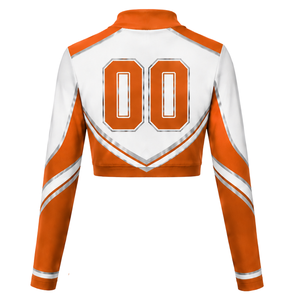 Maillot de cheerleading sublimé orange et blanc à manches longues – Tenue de sport athlétique pour l'entraînement, la pratique et les compétitions - Product Image 2