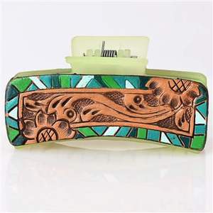 Pinza de Pelo Artesanal de Metal y Tela con Diseño Floral Vintage e Incrustaciones de Turquesa, Accesorio Boho para Mujeres y Niñas - Product Image 1