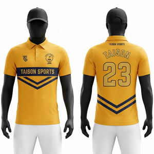 เสื้อโปโลกอล์ฟชาย พรีเมียม 180 GSM โพลีเอสเตอร์ อินเตอร์ล็อค สีเหลืองมัสตาร์ด แต่งสีกรมท่า พร้อมปักโลโก้ตามสั่ง สำหรับทีม - Product Image 1