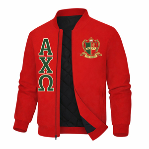 เสื้อแจ็คเก็ตบอมเบอร์ผ้าซาตินปักลายตัวอักษรกรีกแบบกำหนดเอง - สไตล์เบสบอลสำหรับผู้ชาย, ผ้าไหม, ขายส่งจำนวนมากสำหรับชมรมนักศึกษา - Product Image 1