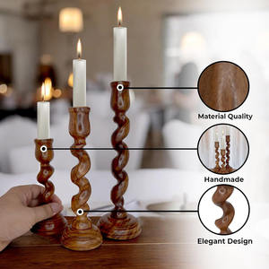 Juego de 3 Portavelas de Madera con Diseño Trenzado para Decoración del Hogar - Product Image 2