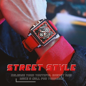 Reloj Cronógrafo Cuadrado para Hombre, Resistente al Agua 30M, Cuarzo Analógico con Correa Roja, Caja de Aleación y Cierre de Hebilla - Product Image 3