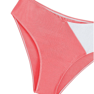 Ensemble bikini deux pièces pour femme, color block, haut bandeau côtelé torsadé, bas de maillot de bain hipster extensible - Product Image 5
