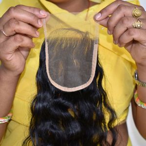 100% cuticule vierge brute couleur naturelle noir 6*6 fermeture ondulée non traitée Temple indien Extensions de cheveux humains - Product Image 1