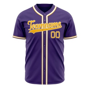 High Quality Custom Purple Baseball Jersey With Gold Trim Screen Printed Teamname 00 Button <b>Down</b> Short Sleeve For Adults Men - Product Image 4