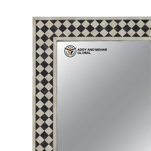 Handcrafted Black & White MDF Inlay Art Deco Eco-Friendly Decorative Geometric Pattern <b>Square</b> Wall <b>Mirror</b> - Product Image 3
