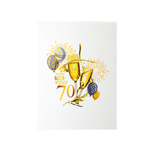 3D Pop-Up Birthday Card With Gold 70 Number <b>Balloons</b> Gifts Champagne Glasses Alles Gute Zum Geburtstag - Product Image 3