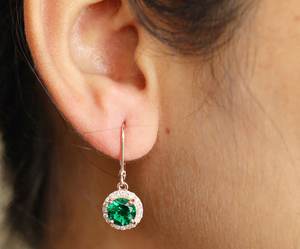 Pendientes de Aro de Plata 925 con Esmeralda y Halo de Moissanita, Chapados en Oro Rosa, Certificados por IGI, Joyería Fina para Mujer - Product Image 5