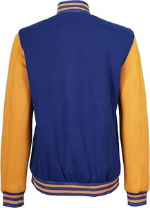 Veste universitaire bleue et moutarde pour homme avec fermeture boutonnée, coupe classique, col rabattu, en polyester et coton, pour l'automne - Product Image 3