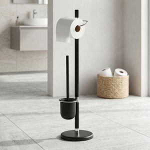 Support de rangement moderne pour salle de bain en acier inoxydable, qualité OEM, écologique, avec revêtement en poudre de fer, pour rouleaux de papier toilette et brosses, à monter soi-même - Product Image 1