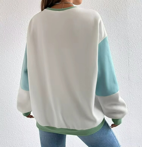 Women's Cotton Pullover Loose Fit Long Sleeve Color Block Sweatshirt Streetwear Style Printed Contrast Autumn Winter - Product Image 2