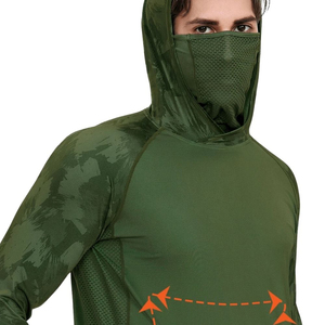 Unisex Camouflage Long Sleeve <b>Hooded</b> Fishing <b>Shirt</b> with Face Mask Waterproof UPF 50 Anti-UV Pullover Top Featuring Front Logo - Product Image 3