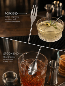 Cuchara de acero inoxidable con mango largo, juego de 2 tenedores para cócteles, café, té, postres, aperitivos y para servir bebidas en el hogar o bar - Product Image 3