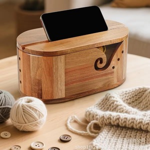 Cuenco de madera ovalado para hilo, diseño sencillo, duradero, soporte para tejer a mano y ganchillo con abertura. - Product Image 3