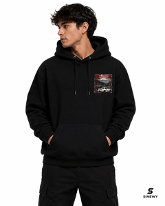 Sweat-shirt à capuche unisexe noir SINEWY, surdimensionné, 100% coton, tissu éponge français, imprimé paysage automobile, vêtements décontractés d'hiver - Product Image 4