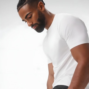 T-shirt de sport blanc pour homme, respirant, séchage rapide, entraînement de fitness, tee-shirt décontracté à manches courtes, vêtements de sport, logo personnalisé, vente en gros - Product Image 4