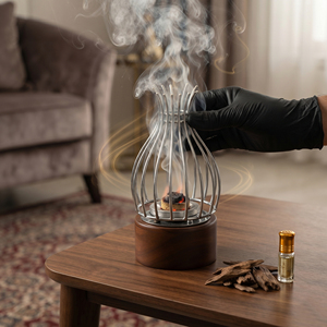 Quemador de Incienso Moderno con Jaula Metálica y Base de Madera, Diseño Artístico Único, Perfecto para Aromatizar y Decorar el Hogar con Lujo - Product Image 6