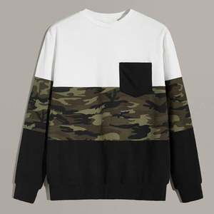 Men's Oversized Crewneck Fleece Sweatshirt Camouflage Print Pocket Knitted Casual Pullover Winter Regular <b>Fit</b> Quick Dry 200g - Product Image 2