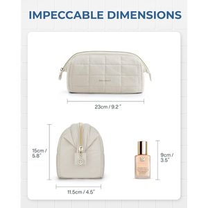 Trousse de maquillage de voyage beige M à ouverture large, trousse à cosmétiques rectangulaire matelassée avec étui à maquillage rembourré et gonflé - Product Image 2