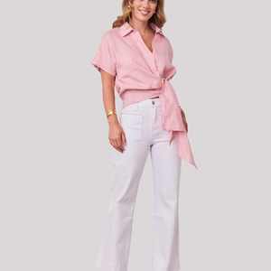 Camiseta de Lino para Mujer, Estilo Retro, Casual, Transpirable, Holgada, Talla Grande, para Uso Diario de Verano, 100% Lino, Color Rosa de Moda, con Bordado - Product Image 5