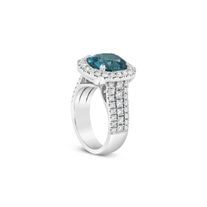 Anillo de Compromiso de Oro de 18K con Zirconia Azul de 6.78ct y Diamante Natural de 1.39ct, Incrustaciones con Patrón Numérico, Joyería Romántica para Mujer - Product Image 3