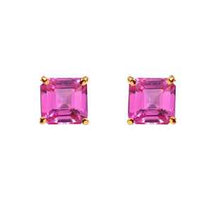 Pendientes de zafiro rosa con corte Asscher, plata de ley 925, chapados en oro de 14 quilates, joyería de boda para mujer - Product Image 6