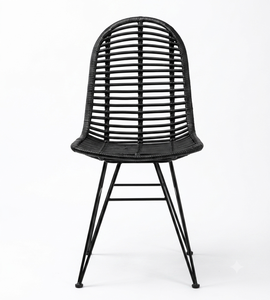 Modern Black Synthetic PE Rattan Wicker Dining <b>Chair</b> Outdoor Metal Leg Restaurant <b>Garden</b> Cafe Armless <b>Stackable</b> Seating - Product Image 3