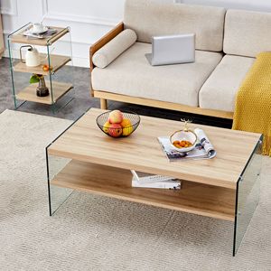 Tavolino rettangolare MDF vetro temperato trasparente per varie occasioni interne camere da letto - Product Image 2