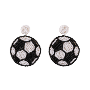 Boucles d'oreilles de football en perles de riz faites à la main, collection Jour de Match Sportif, par MD HANDICRAFTS - Product Image 3