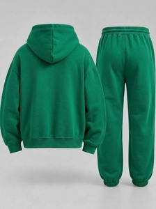 Ensemble survêtement homme vert oversize avec sweat à capuche et pantalon de jogging en coton épais, style streetwear, personnalisable avec marque privée - Product Image 4