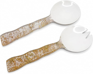Ensemble d'ustensiles élégants en résine pour salade, faits à la main, durables, légers, faciles à nettoyer, compatibles lave-vaisselle et micro-ondes (cuillère et fourchette) - Product Image 3