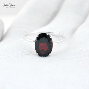 Anillo Solitario Más Vendido de Alibaba, Hecho a Mano en Plata de Ley 925 con Piedra Preciosa de Granate de Corte Ovalado de 9X7MM a Precio Ofrecido - Product Image 4